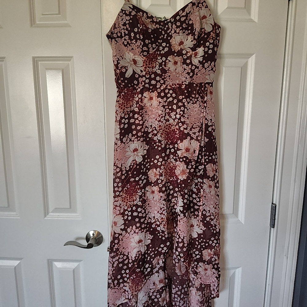 Lily Rose Pink and Brown Floral High‎ Low Dress Medium